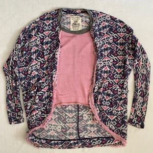 Painted Oyster | Handmade Upcycled Geometric Pattern High Low Knit Top (S/M)